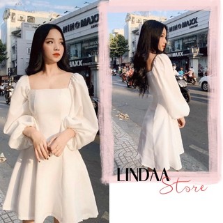 ĐẦM DỰ TIỆC CỔ VUÔNG TAY PHỒNG COFF H DRESS
