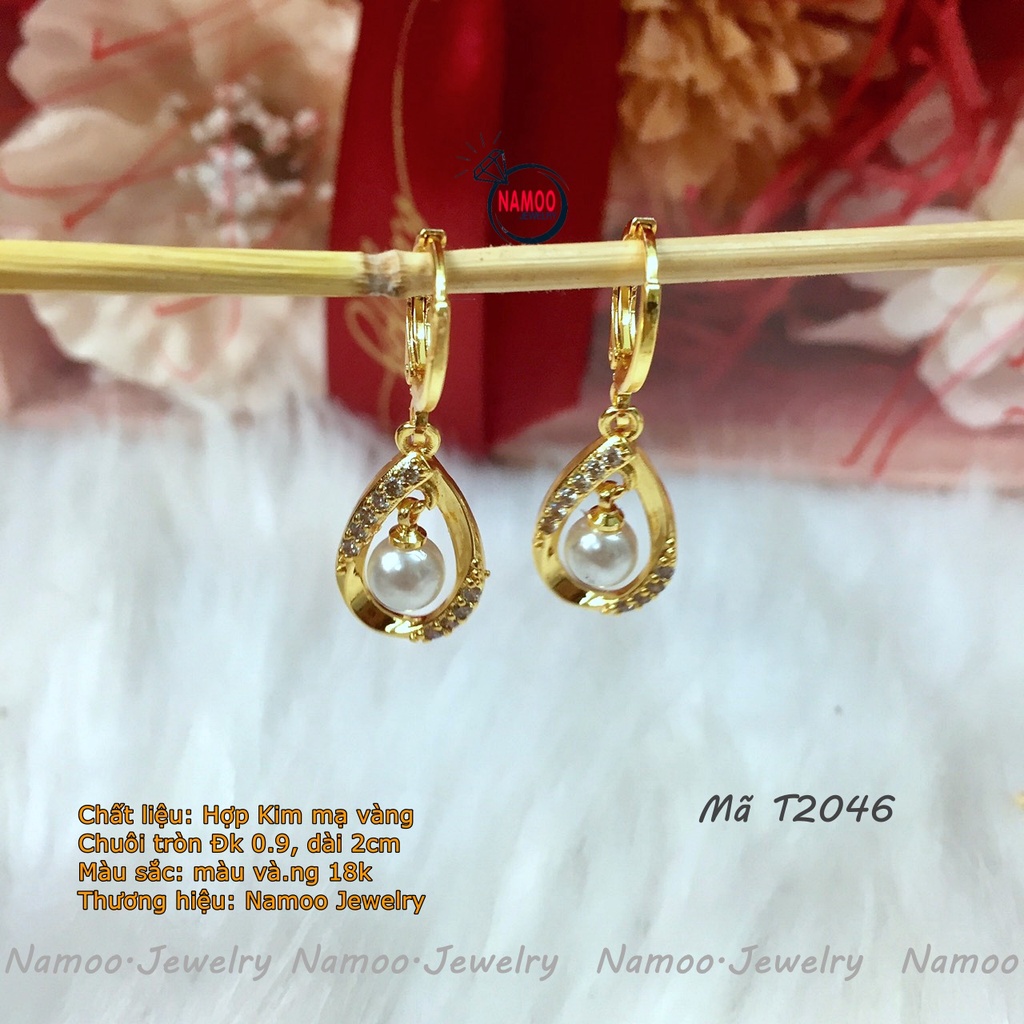 Khuyên Tai Khóa Tròn hạt Ngọc Nhỏ Thả T2046 Đẹp Cho Nữ