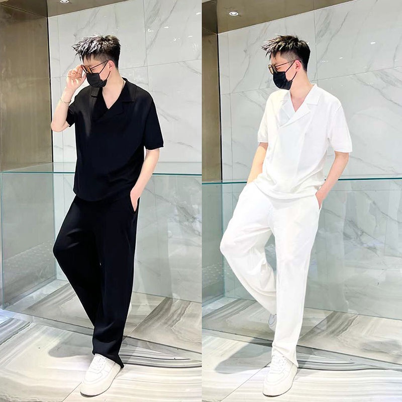 Bộ Đồ Mùa Hè NaminsPhong Cách Trưởng Thành Nhẹ Kết Cấu Đàn Hồi Cao Cổ Áo Sơ Mi Ngắn Tay Quần Âu Hai Mảnh