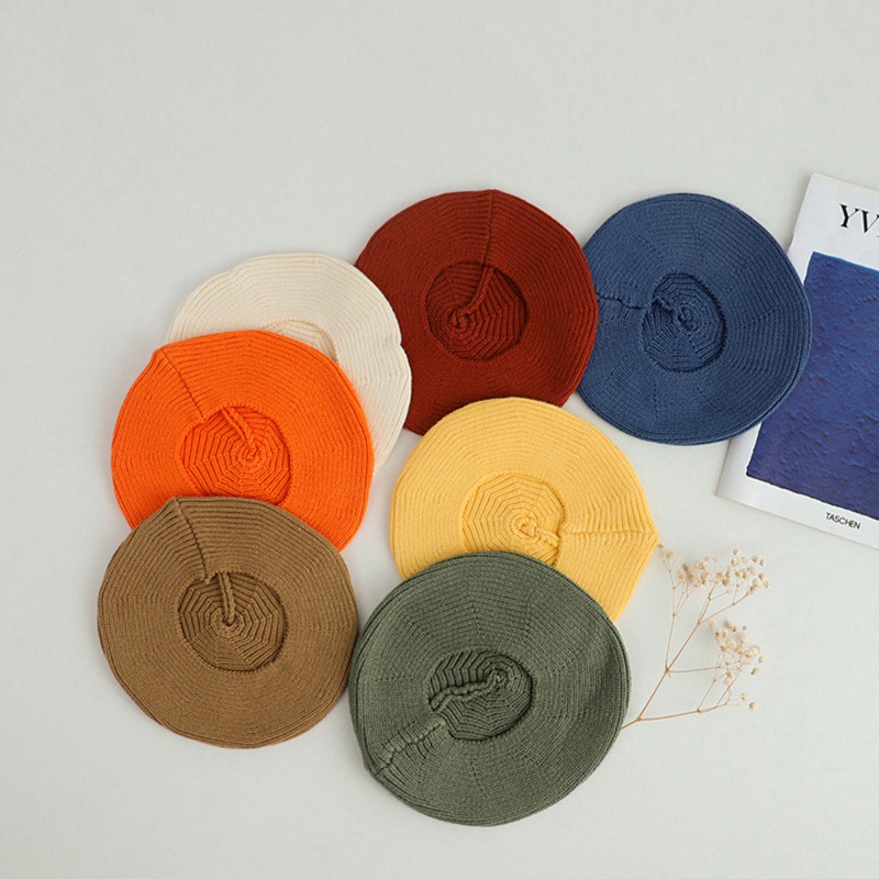 Mũ beret Len Dệt Kim Màu Trơn Dễ Thương Thời Trang Xuân Thu Phong Cách Hàn Quốc Cho Bé