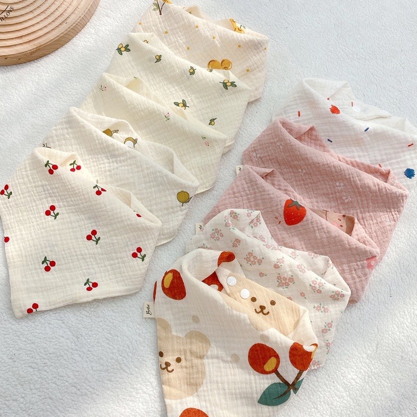 Set 2 yếm trẻ em tam giác xô nhăn Muslin Organic cao cấp Bunny cho bé