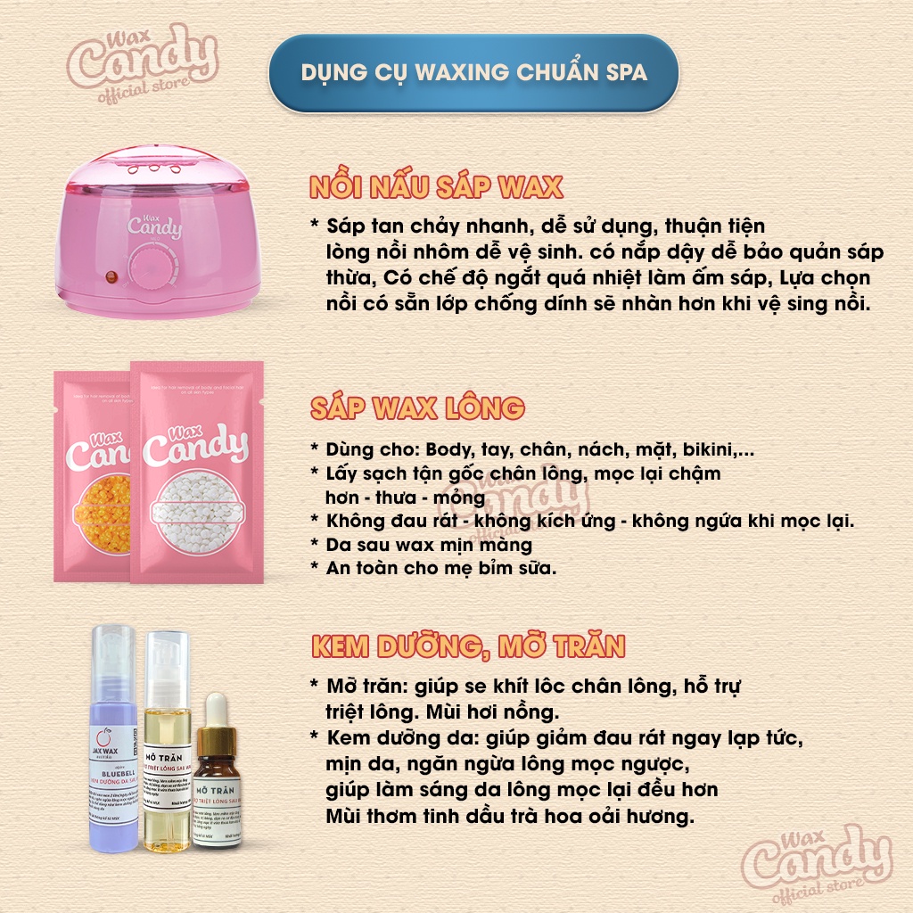 Combo Nồi Nấu Sáp Wax Lông Chống Dính CANDYWAX