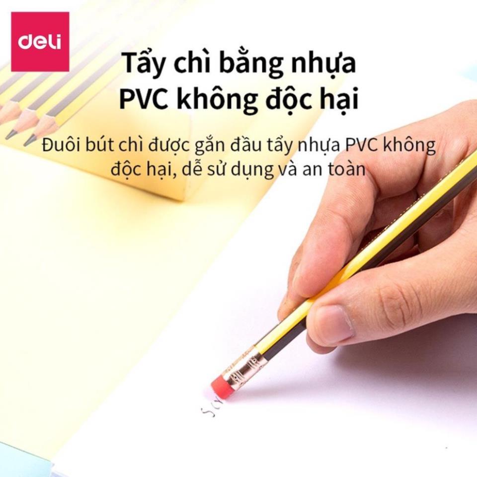 Bút chì gỗ 2B Deli ngòi mềm - hộp 12 cây - dành cho học sinh - Bút chì lục giác cao cấp - HIKOMA STORE