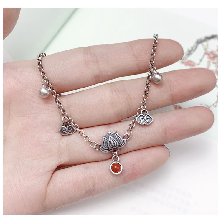 Lắc Chân Mạ Bạc 925 Đính Đá Mã Não Và Tua Rua Thời Trang Cho Nữ