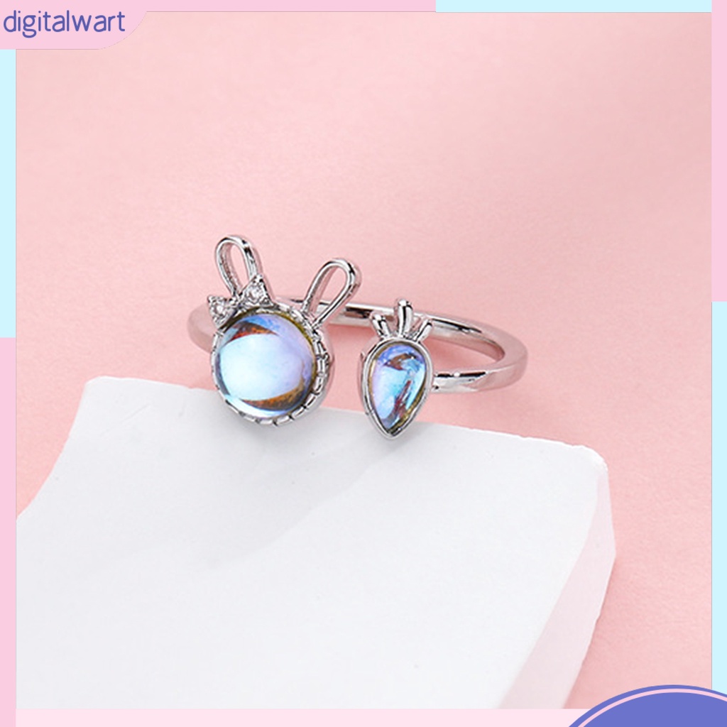 [DIWA] Nhẫn Dạng Hở Đính Đá Mặt Trăng Nhân Tạo Hình Thỏ Cà Rốt Có Thể Điều Chỉnh Trang Sức Dự Tiệc Cho Nữ