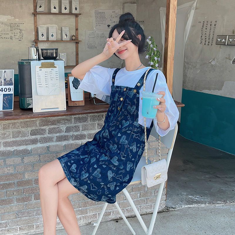 Bộ Áo Khoác Denim / Váy Yếm Dáng Rộng Phong Cách Hàn Quốc Thời Trang Mùa Thu Mới Cho Nữ