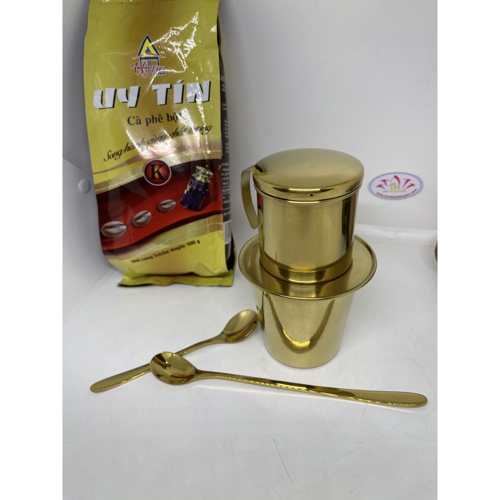Bộ ly phin cà phê kèm mỗng inox 304 toàn bộ vàng titan bóng cao cấp, sang trọng tươi đẹp Hcm