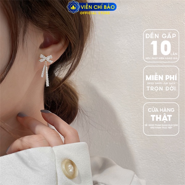 Bông tai nơ dài sang chảnh chất liệu bạc Thái 925 thời trang phụ kiện trang sức nữ Viễn Chí Bảo B000231