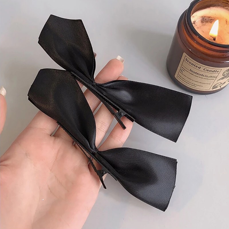 Kẹp Tóc Nơ Ruy Băng Màu Trắng Đen Phong Cách Vintage Dễ Thương Cho Nữ