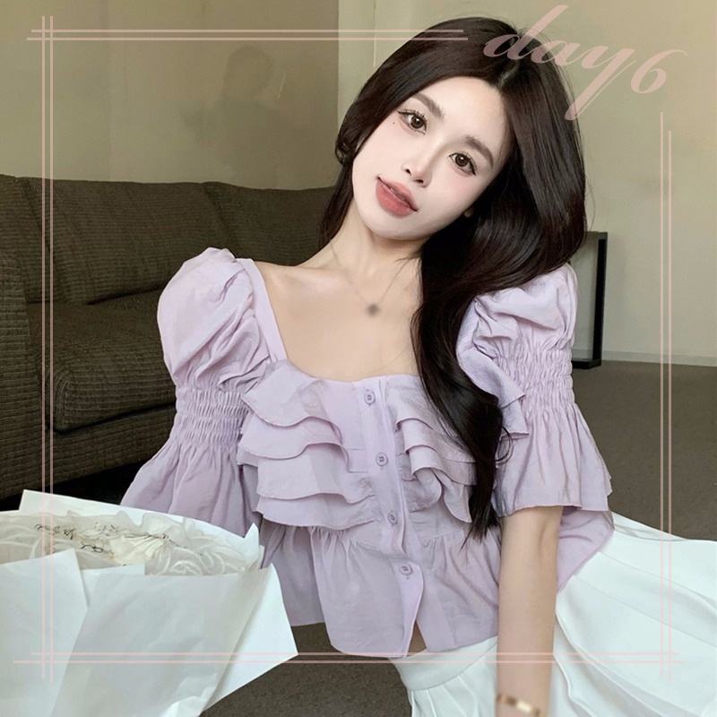 Áo Sơ Mi Tay Ngắn Phối Ren Phong Cách Hàn Quốc Cho Nữ