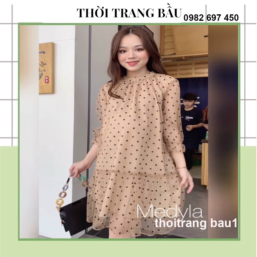 [thoitrangbau1 V249] VÁY BẦU TIỂU THƯ-ĐẦM BÀU DỰ TIỆC, CÔNG SỞ THIẾ KẾ DÁNG XUÔNG ĐUÔI CÁ CHẤM BI VOAN TƠ 2 LỚP CỰC XINH