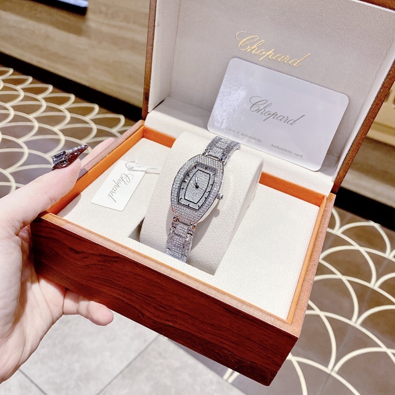Đồng Hồ Nữ Chopard Geneve 925 Đính Full Đá 3 Kim siz 20 X 35mm