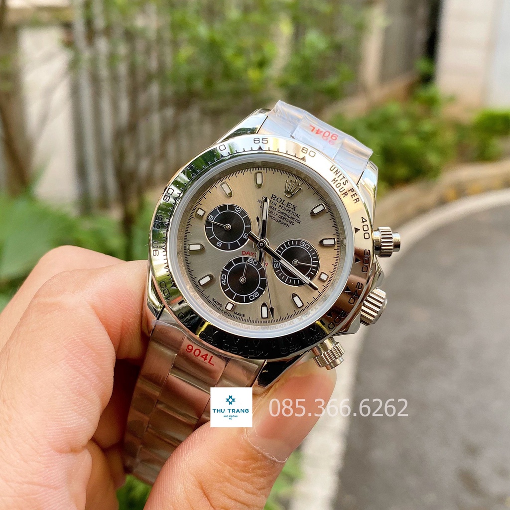 Đồng hồ nam Đồng hồ cơ Rolex mặt xám viền thép trắng size 40-41mm