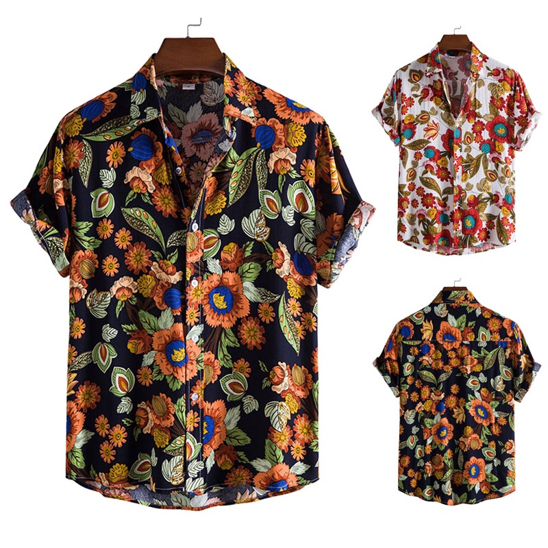 Áo Sơ Mi Tay Ngắn Dáng Rộng In Họa Tiết Hoa Lá / Nhiệt Đới / Hawaii Thời Trang Cho Nam