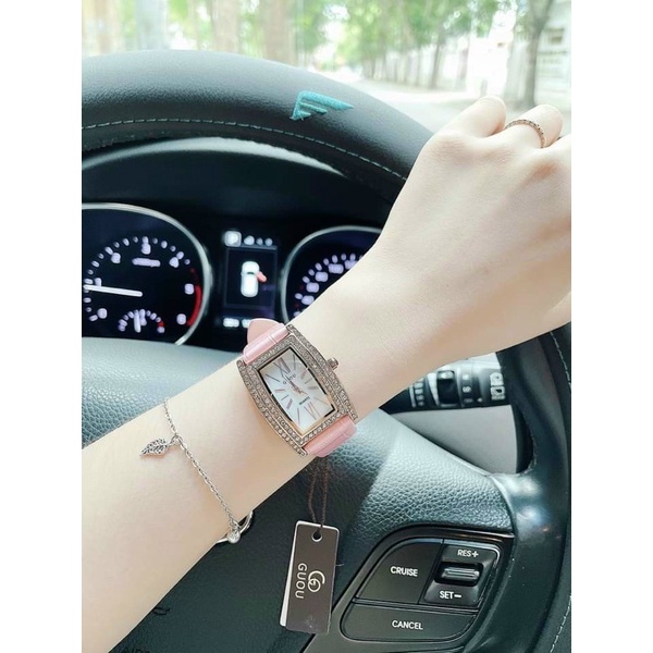 Đồng hồ thời trang nữ Guou dây da mềm full đá viền siêu sang đẹp chống nước Mai Luxury Watch G8225