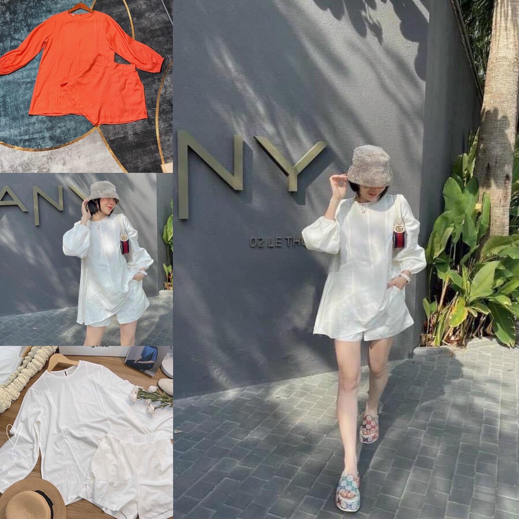 MS057 SET LINEN ÁO GIẤU QUẦN + QUẦN SHORT LƯNG SAU CÓ PHỐI THUN (Có Big Size)