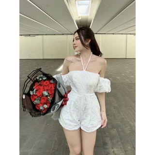 Jump ren short cổ yếm rớt bẹt vai Trắng đen Jump đi chơi dạo phố du lịch dự tiệc sang trọng sexy hotgirl tk sinh nhật