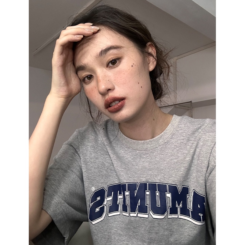 NUZIRO Áo Thun Tay Ngắn Cổ Tròn In Chữ Thời Trang Hàn Quốc Dành Cho Nữ