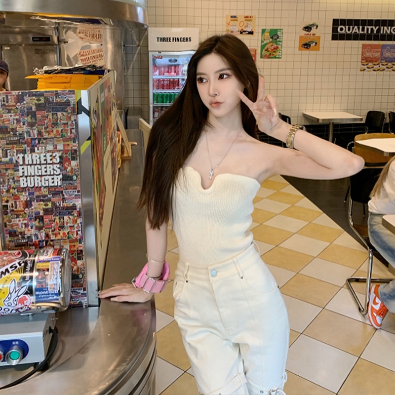 Áo ống XINLANYASHE dệt kim không tay phong cách Hàn Quốc thời trang cho nữ