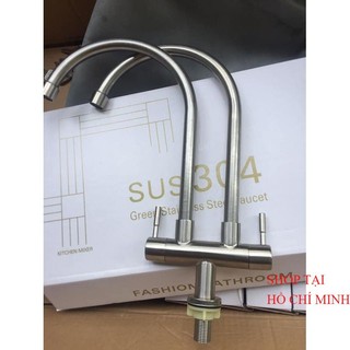 Vòi rửa chén đôi lạnh inox 304 ống phi 18mm