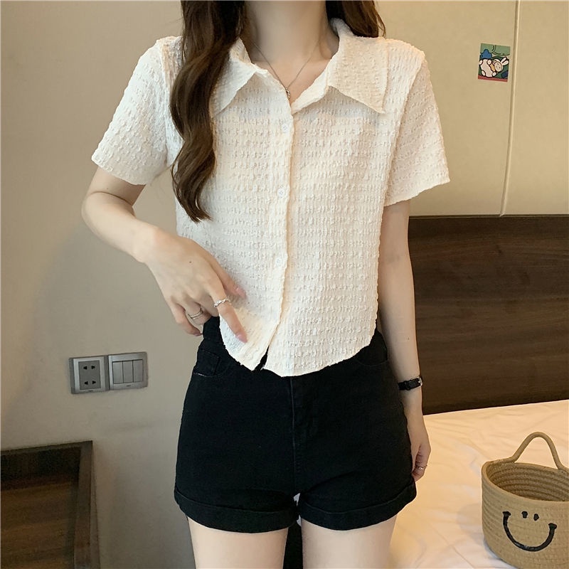 IELGY  Áo Kiểu Xếp Ly Dáng Ngắn Phong Cách retro Thời Trang Cho Nữ