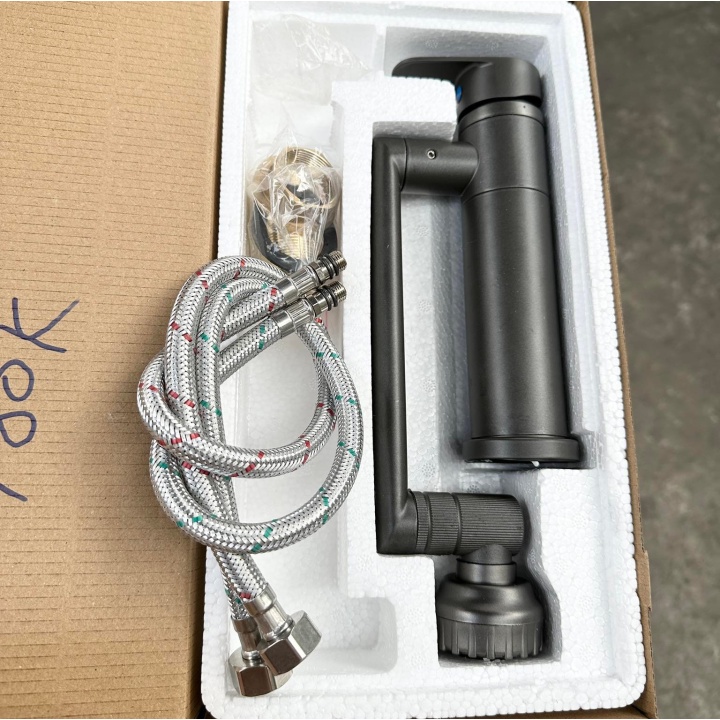 Bộ vòi lavabo inox sơn tĩnh điện xám hoặc đen xoay 360 độ