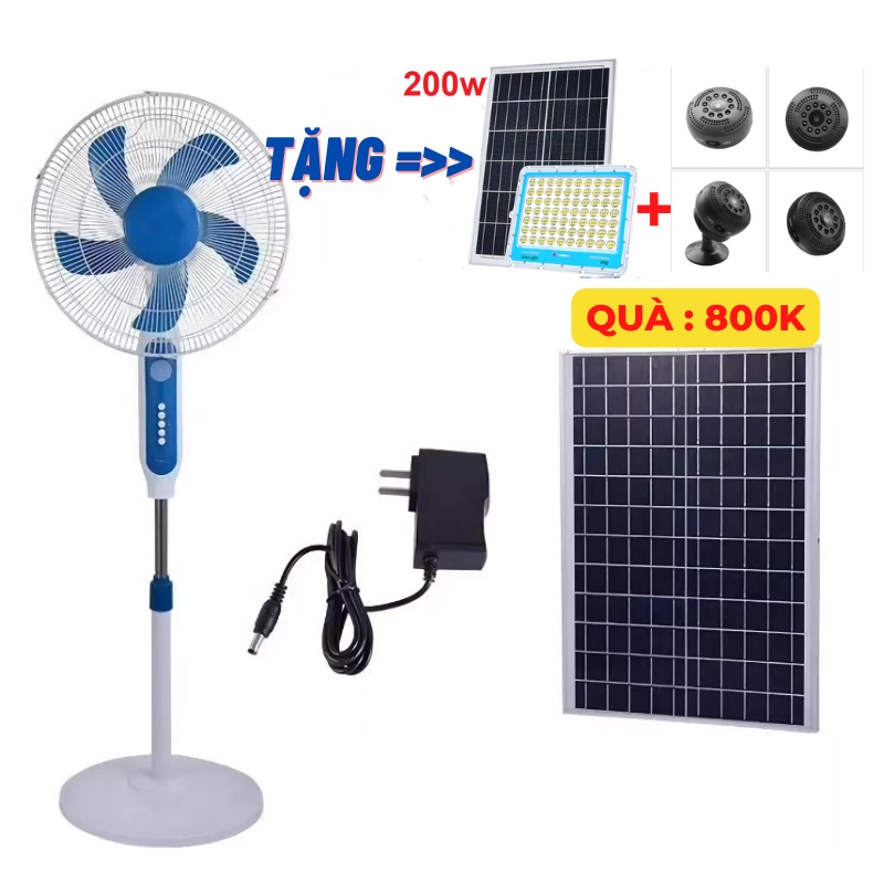 QUÀ 800K Quạt Năng Lượng Mặt Trời,Quạt Tích Điện Mẫu Mới 2022,Điều Khiển,Đèn Led Dây Dài 3M,Sạc Điện Thoại,Củ sạc 220V