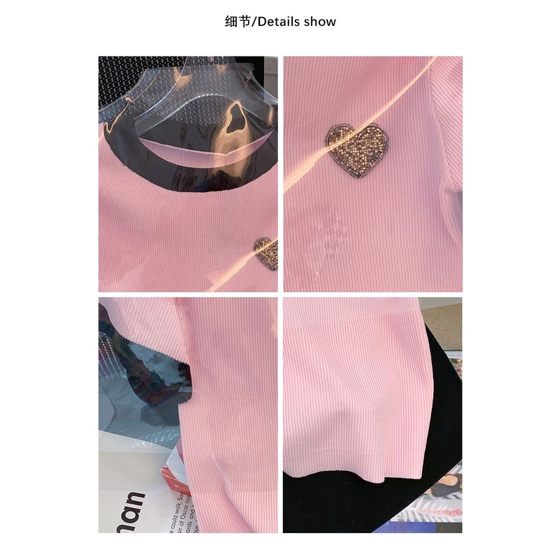 Áo Sweater Tay Ngắn Dáng Ôm Phối Màu Tương Phản Thời Trang Mùa Hè 2022 Cho Nữ