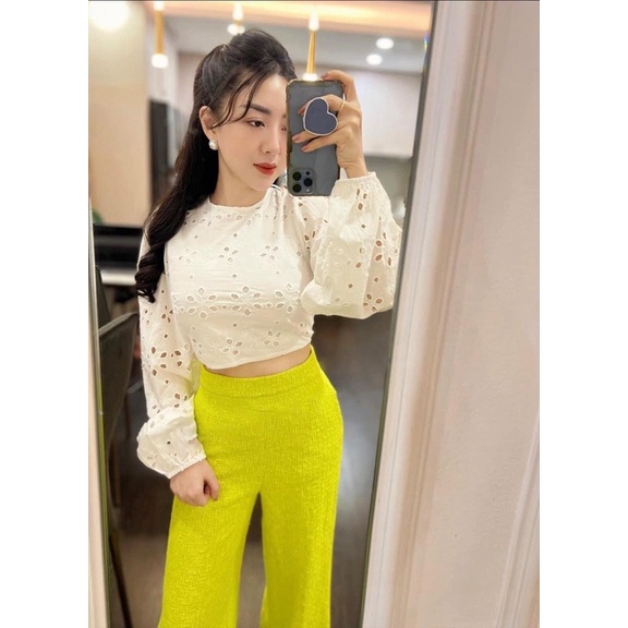 Áo ren trắng đan lưng tay bồng