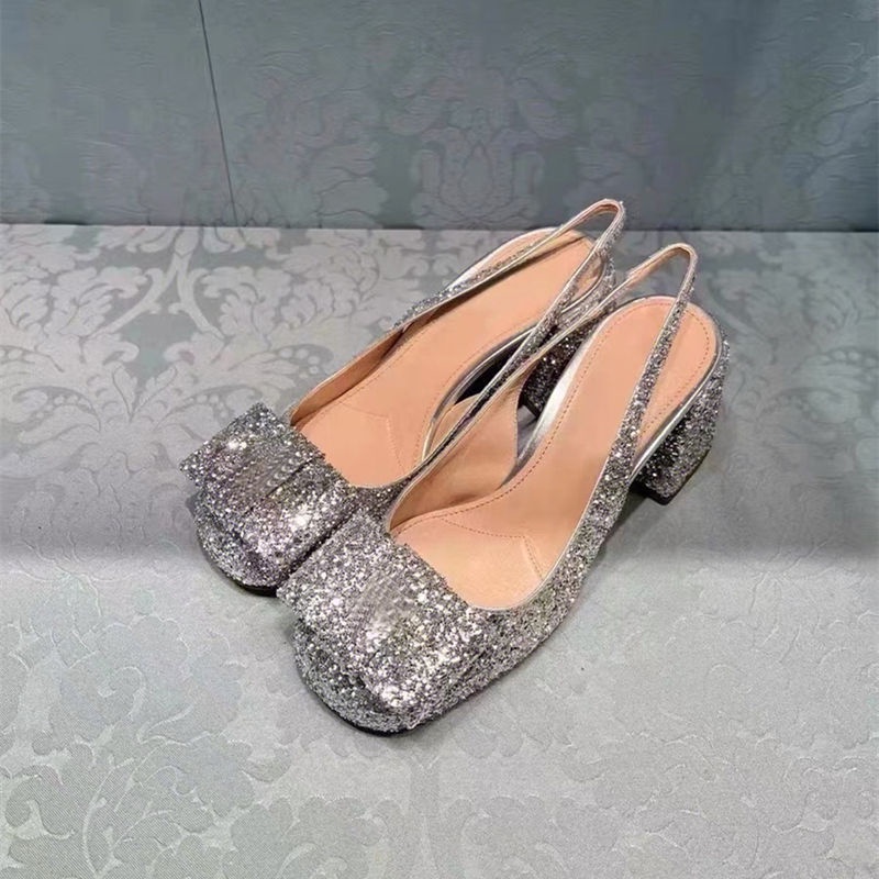 Giày Cao Gót Hở Lưng Đính Kim Sa Thời Trang Mùa Hè Pháp