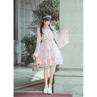 [Order]  Váy lolita cổ yếm họa tiết hoa anh đào và cá vàng