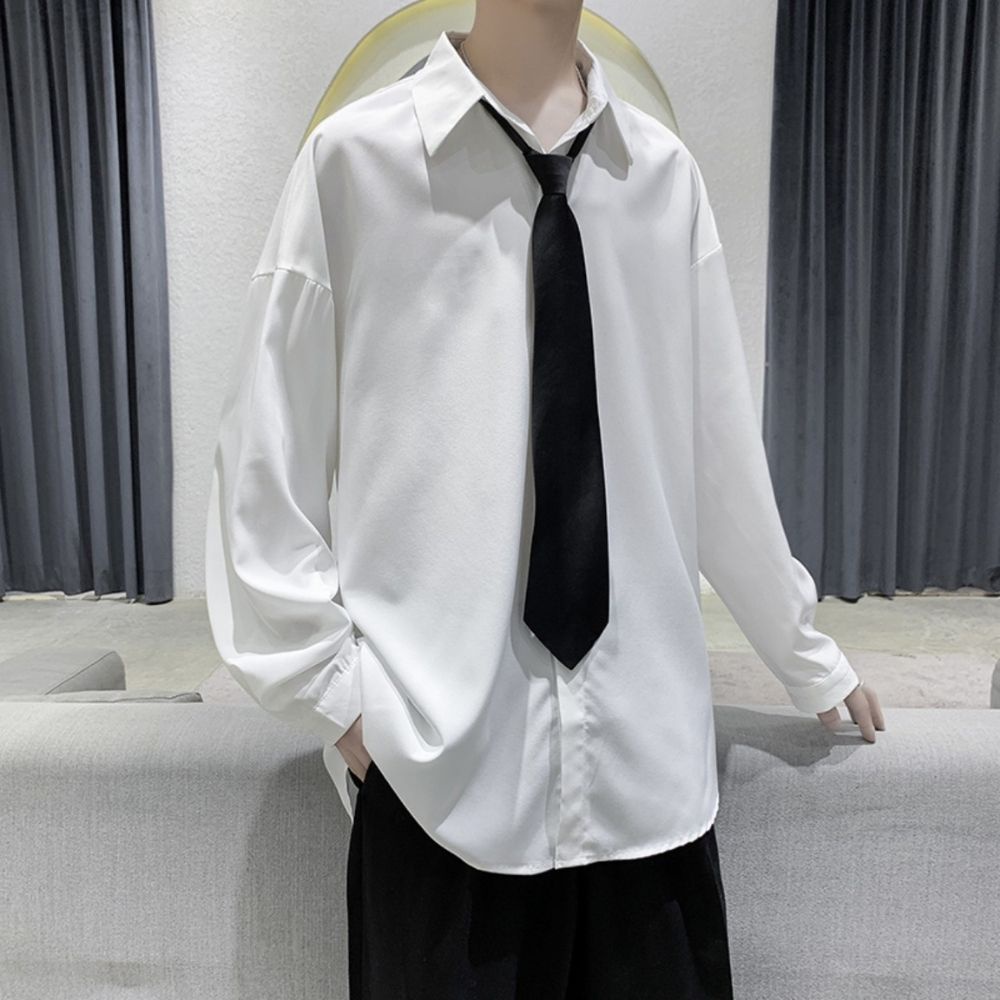 Mẫu mới áo sơ mi dài tay unisex trơn tặng kèm Cravat dáng rộng cá tính ZENKO AO SOMI NAM 9000020C