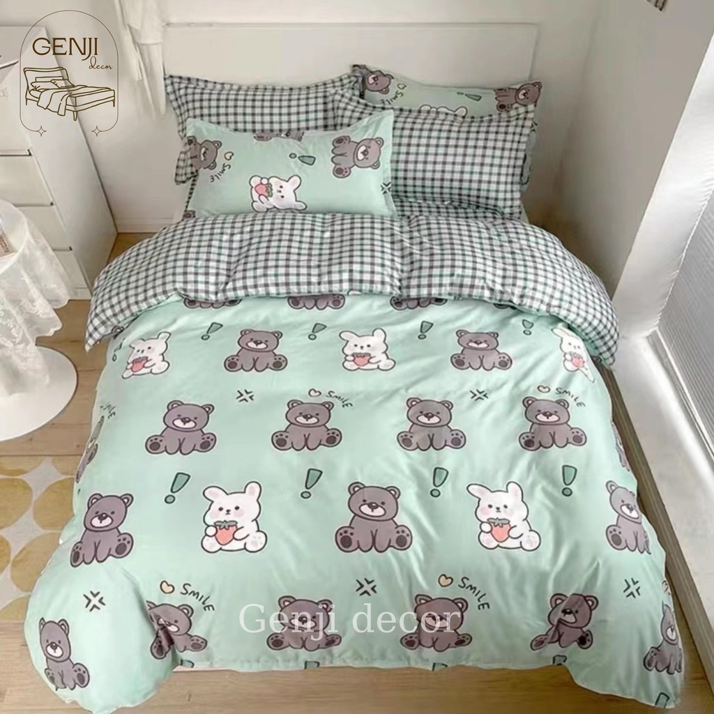 Bộ chăn ga gối cotton poly Genji Decor 01, bộ chăn ga gối 4 món đầy đủ kích thước mẫu mã