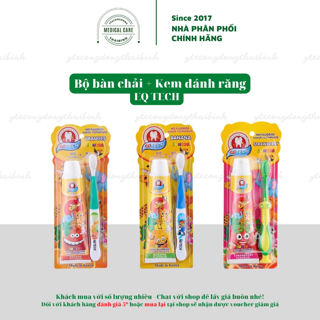 Bộ Kem đánh răng nuốt được Bàn chải trẻ em EQ TECH JUNIOR cho bé từ 2 tuổi trở lên 75g