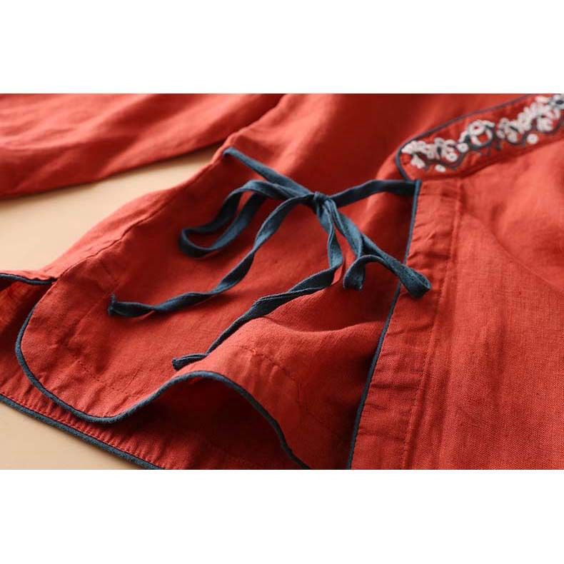 Áo Kiểu Vải Lanh Dáng Rộng Thêu Họa Tiết Kiểu Retro Thời Trang Mùa Hè 2023 Cho Nữ