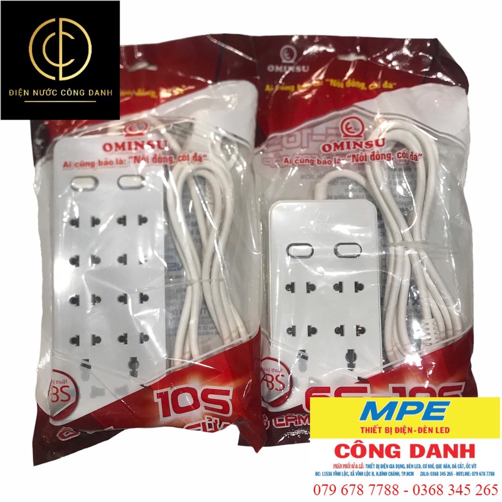 Ổ CẮM CAO CẤP 10 CỬA CHỐNG CHÁY , CHỊU TẢI 2500W DÀI 2,5M. 4,5M