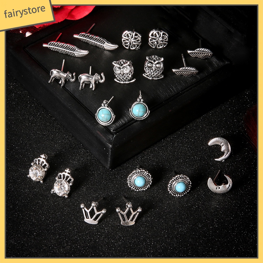 Set 10 Cặp Bông Tai Nữ Đính Đá Thời Trang