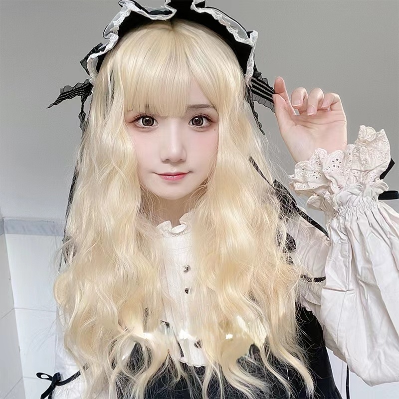 Bộ Tóc Giả Dài / Xoăn Màu Vàng Trắng Phong Cách Hàn Quốc Thời Trang Cho Nam Và Nữ