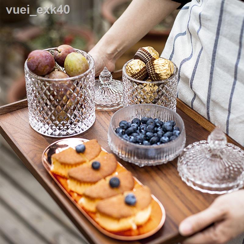✺✟Hũ kẹo màu thủy tinh phong cách châu Âu có nắp hộp đựng trái cây sấy khô dung tích lớn hũ đựng đồ trang trí trang trí