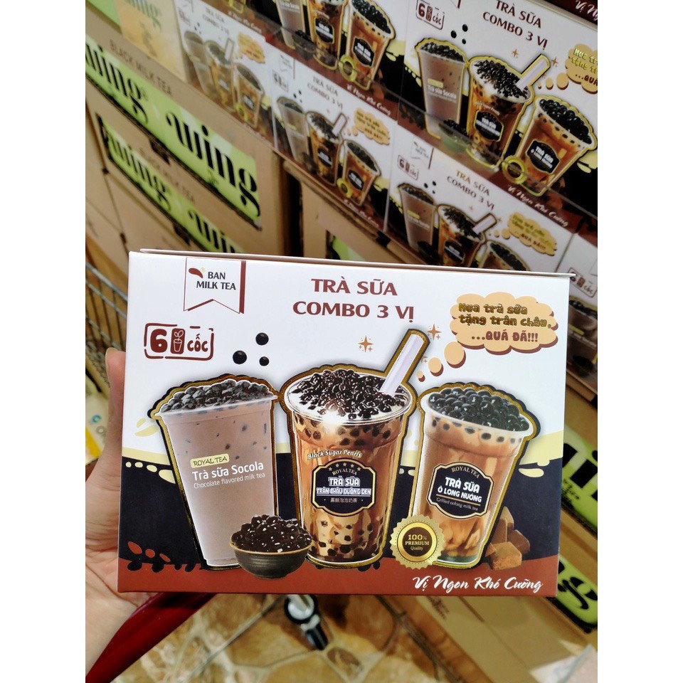 1 Hộp 8 Gói  Trà Sữa Trân Châu Đường Đen Tự Pha