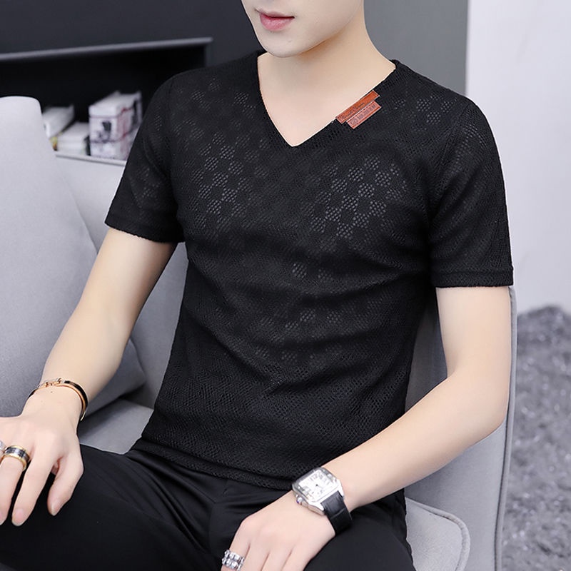 Áo Thun Tay Ngắn Cổ Chữ V Phong Cách Hàn Quốc Thời Trang Mùa Hè Cho Nam