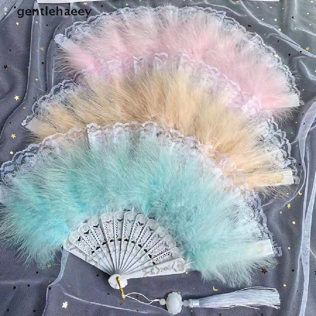 Quạt Xếp Cầm Tay Đính Lông Vũ Phong Cách Lolita Nhật Bản