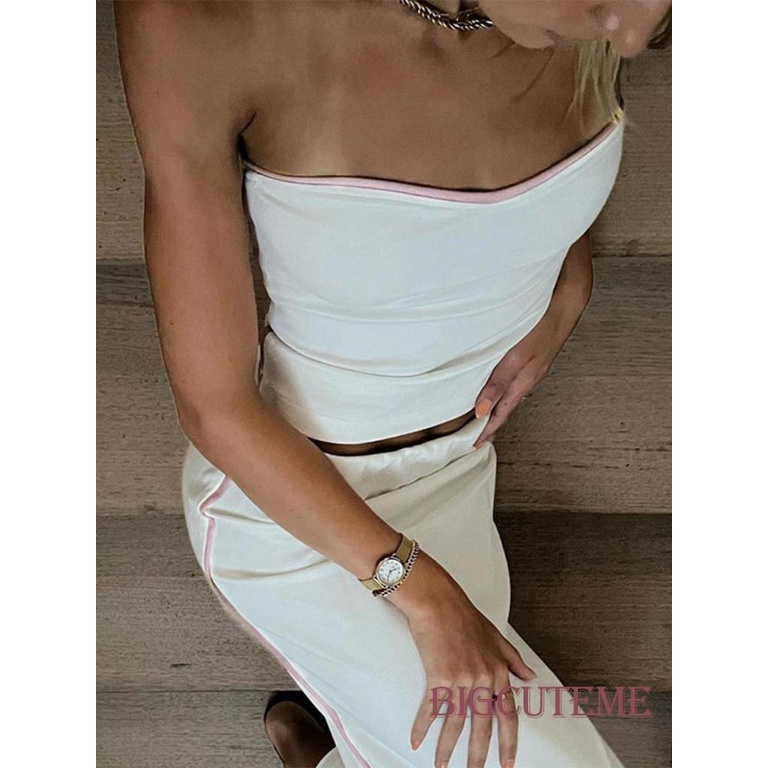 Áo Croptop Ôm Dáng Không Dây Hở Lưng Màu Sắc Tương Phản Thời Trang Mùa Hè Dành Cho Nữ