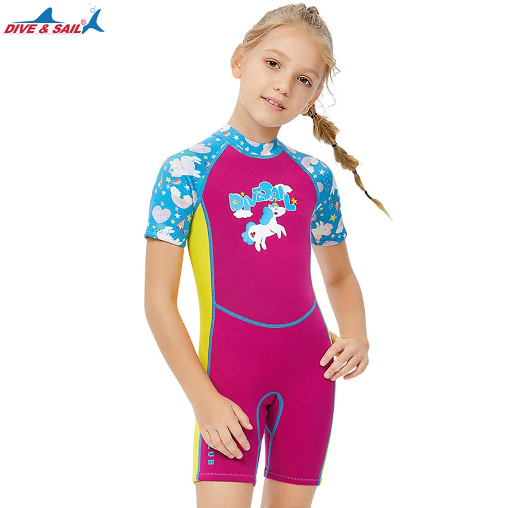 Bộ Đồ Bơi Một Mảnh 2 5MM Tay Ngắn Chống Nắng Giữ Ấm Có Khóa Kéo Sau Lưng Cho Bé Gái