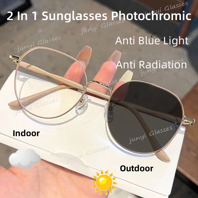 Kính Mát Gọng Oval Chống Bức Xạ Ánh Sáng Xanh 2 Trong 1 Thay Đổi Màu Sắc Dành Cho Cả Nam Và Nữ