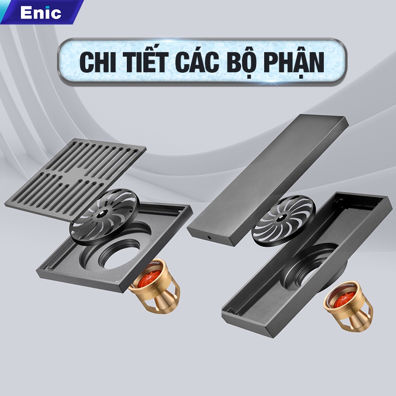 Phễu thoát sàn chất liệu đồng thau Enic, phễu thoát nước cao cấp bền chắc, van thông minh ngăn mùi, chống côn trùng