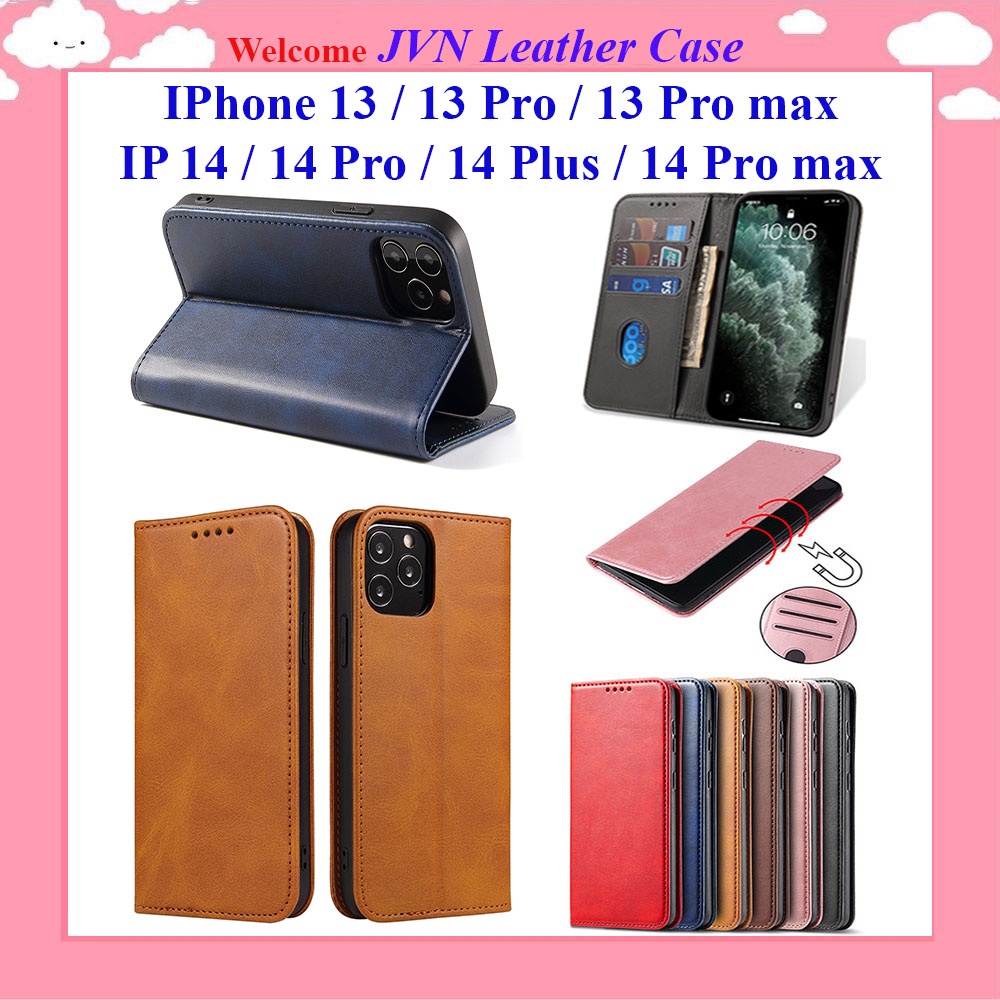 Bao da kiểu ví Iphone 13, 13 pro, IP 14, 14 pro, 14 Plus, 13 pro max, 14 pro max ngăn đựng thẻ dạng từ tính
