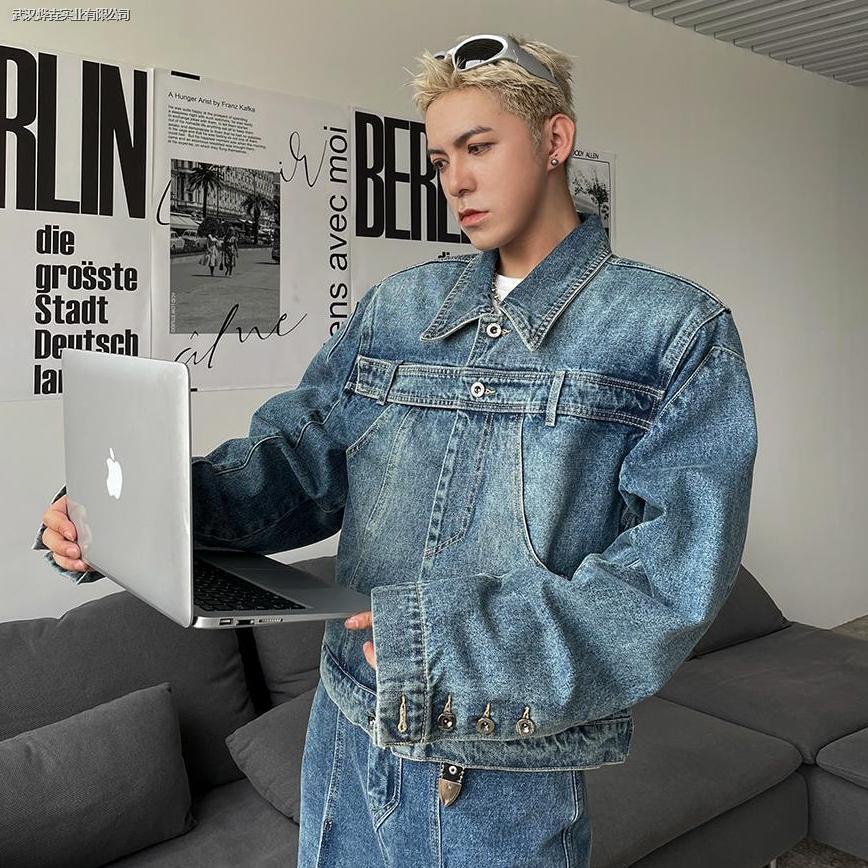 Áo Khoác Denim Cổ Bẻ Phong Cách Retro Thời Trang Xuân Thu 2023 Cho Nam
