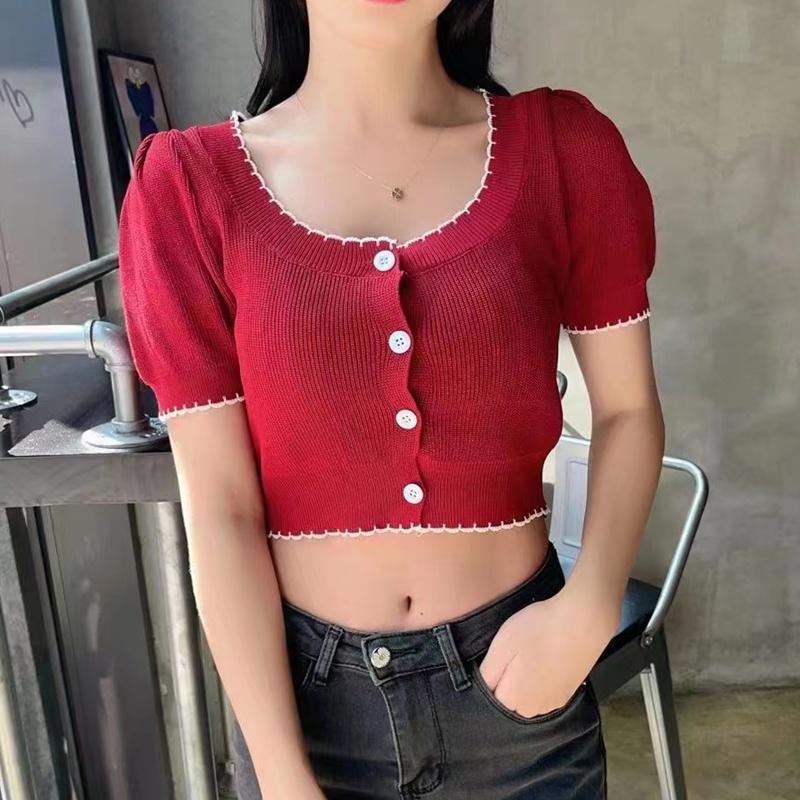 Liên Kết Với Nhau ❀ Áo cardigan Dệt Kim Tay Ngắn Kiểu Dáng Đơn Giản Cho Nữ