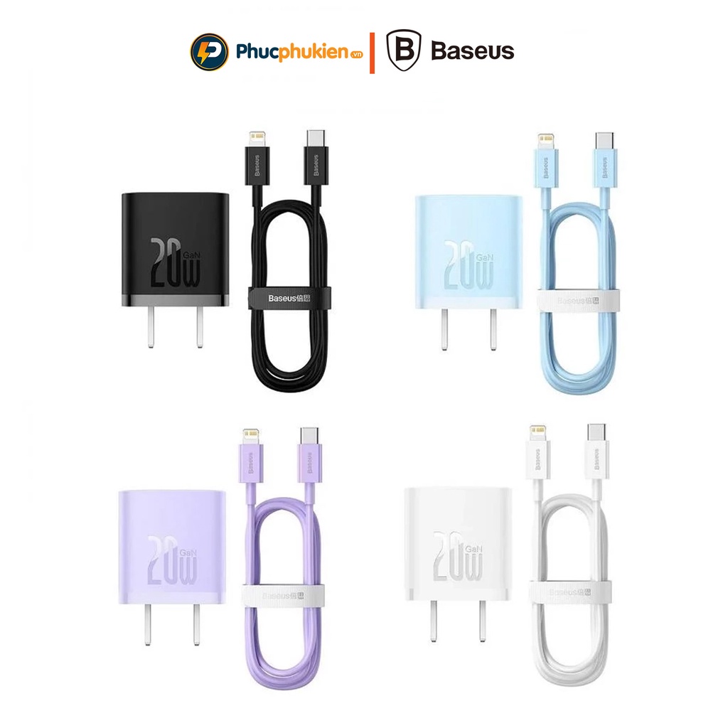 Bộ sạc nhanh iPhone 20w Baseus GaN5 siêu nhỏ gọn, công nghệ kiểm soát nhiệt độ BCT - Phúc Phụ Kiện Baseus